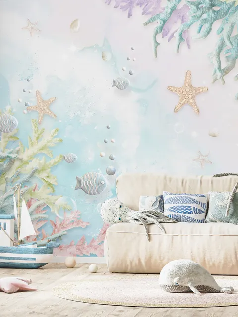 3D Look Soft Undersea with Seashells Wallpaper Mural