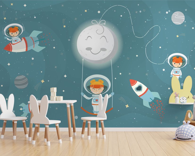 Astronautenmädchen im Raumschiff Fototapete