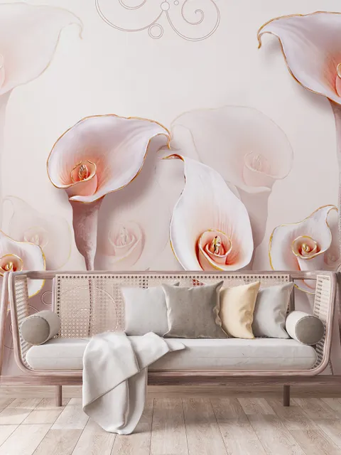 Elégant Papier peint panoramique floral 3D Calla Lily