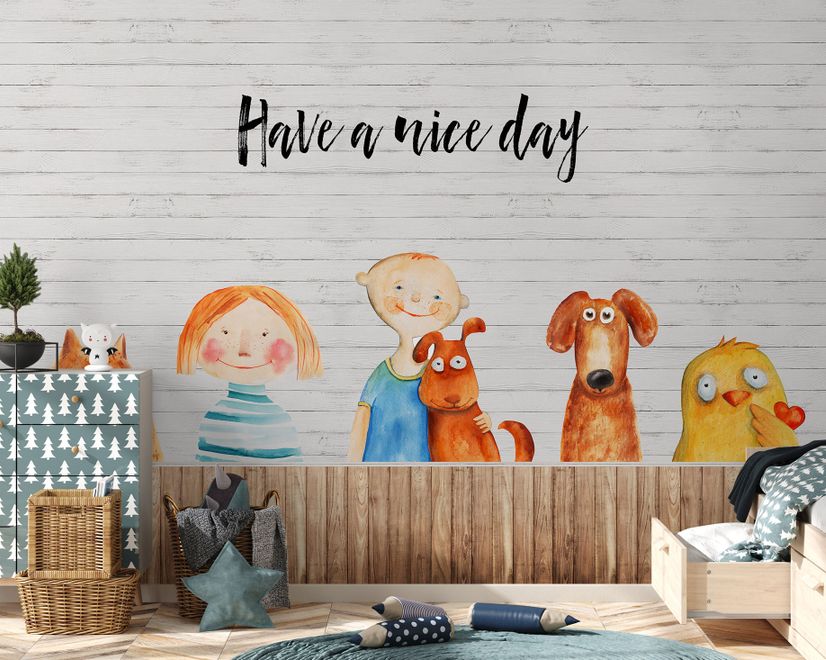 Fototapete Kleine Kinder und Hunde