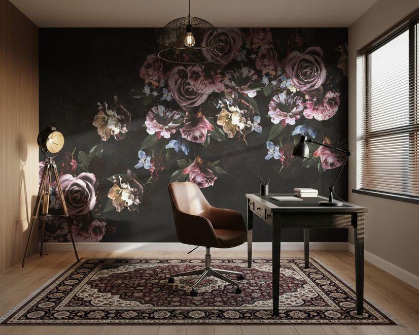 Dark Rose Floral Bouqet Wallpaper Mural