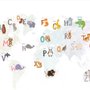 Kinder Alphabet Weltkarte mit Cartoon-Tieren Fototapete