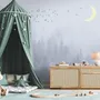 Monochrome Night Forest and Birds Wallpaper Mural