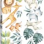 Kids Watercolor Safari Animals with Tropical Leaves Wall Decal Sticker