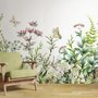 Fototapete Wilde Blumen und frische grüne Blätter