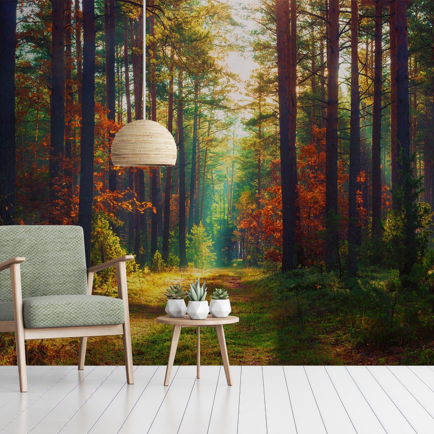 Red Forest Autumn Wallpaper Mural - Peel and Stick