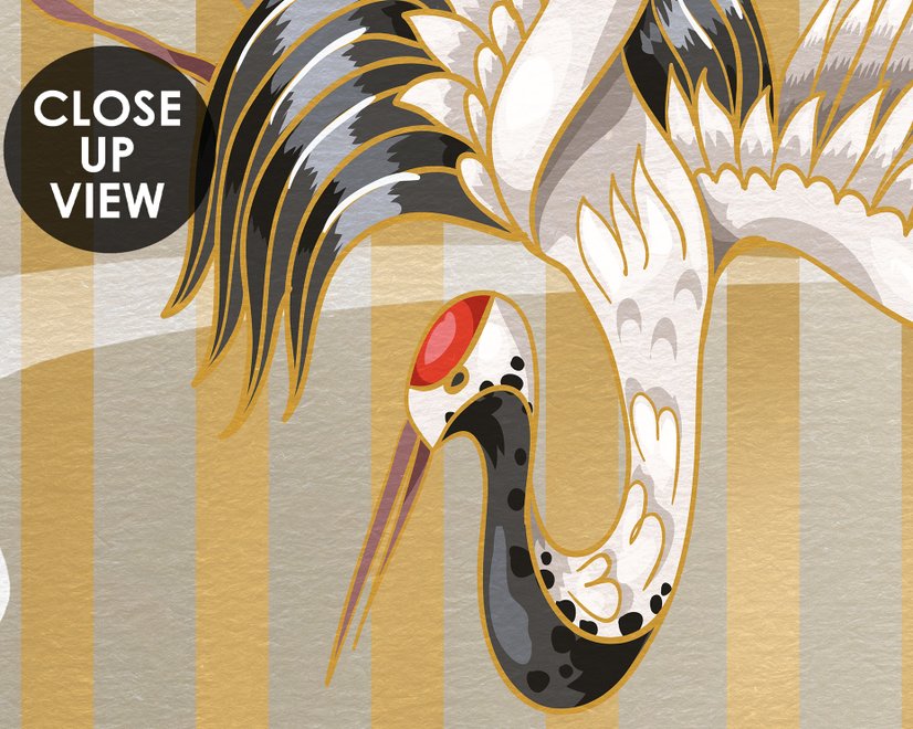 Papier peint oiseaux grue chinois fleurs lotus