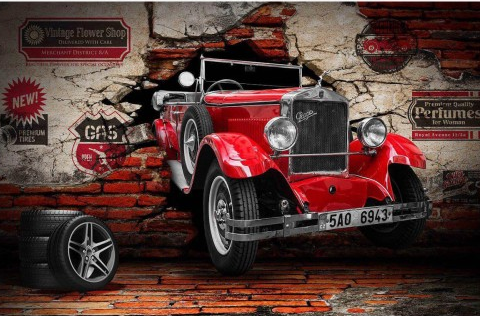 3D Look Vintage Car Wallpaper Mural
