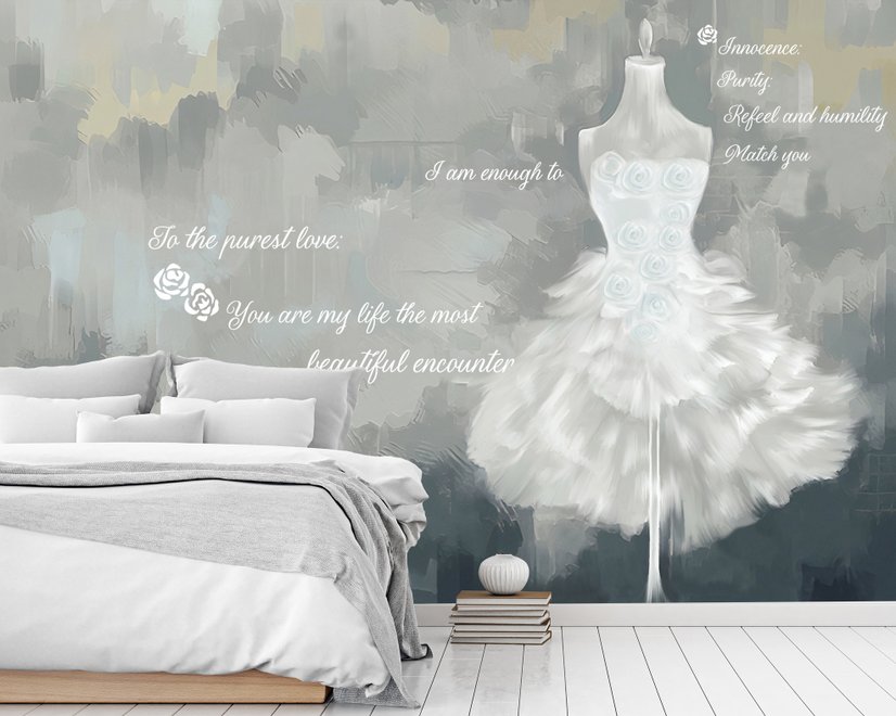 Watercolor Wedding Dress Wallpaper Mural