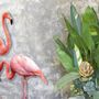 3D Look Pink Flamingo mit tropischen Blättern Fototapete
