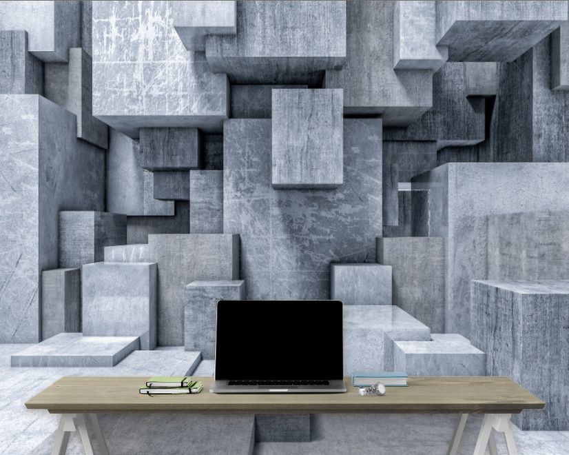 3D Look Concrete Style Gray Abstract Cubes Wallpaper Mural