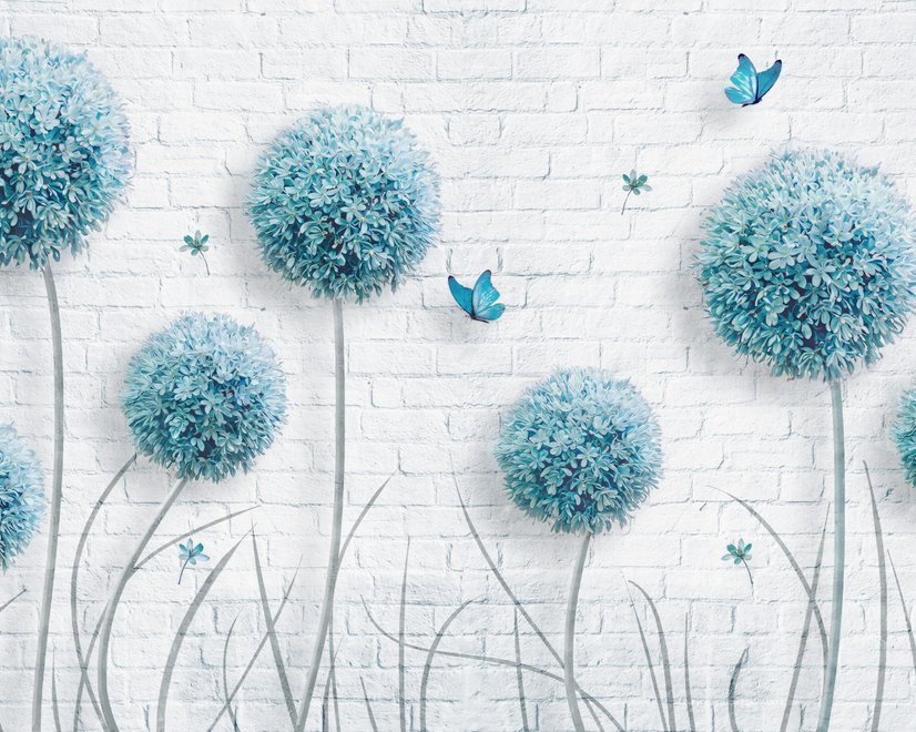 Pusteblumen Blumen und Schmetterlinge Fototapete