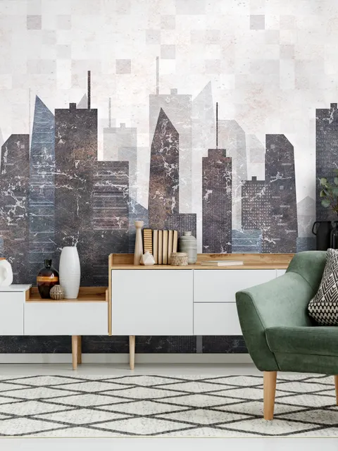 Vintage Geometric City Wallpaper Mural