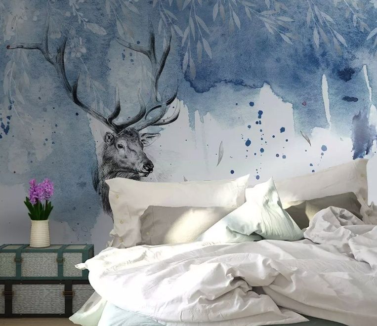 Snow Landscape with Horned Deer Wallpaper Mural