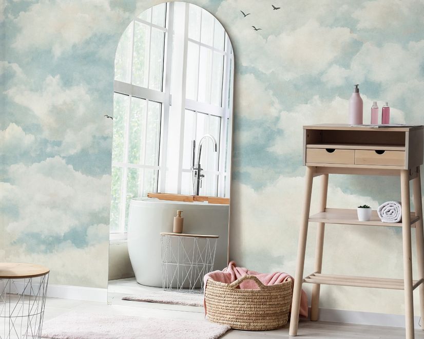 Abstract Clouds with Birds Wallpaper Mural