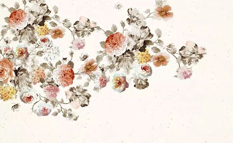 Fototapete mit Vintage Orange Braun Blumen