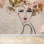 Papier peint panoramique avec feuilles d'hiver pour le visage d'une femme