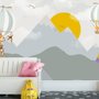 Papier peint panoramique pour la chambre d'enfant, paysage de montagne avec montgolfière
