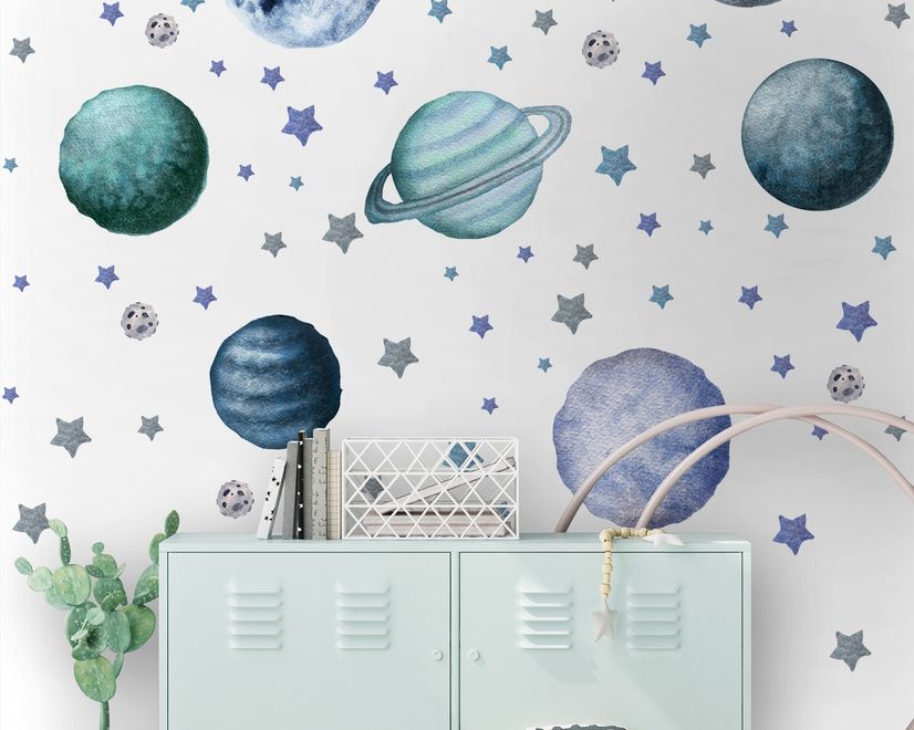 Watercolor Planets and Stars Wall Decal Sticker