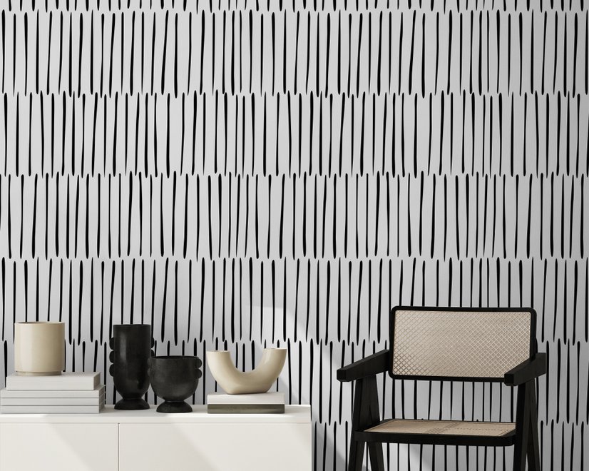 Abstract Minimalistic Black and White Line Wallpaper Mural