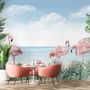 Tropical Landscape with Flamingos Wallpaper Mural