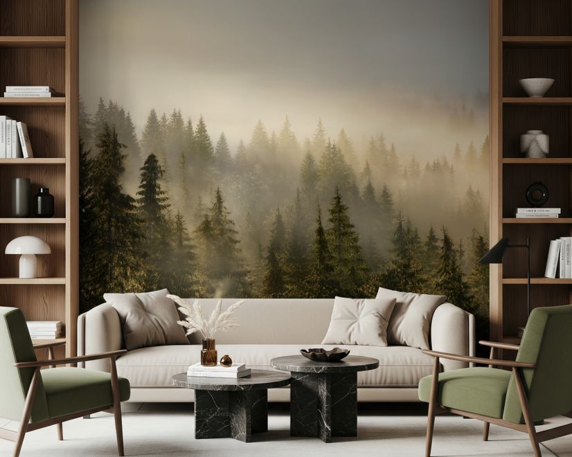 Foggy Pine Forest Landscape Wallpaper Mural