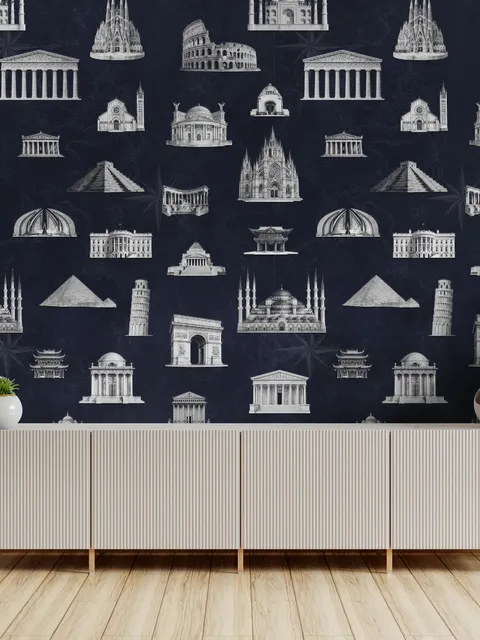 Vintage World Architecture Sketch Wallpaper Mural