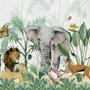 Kinder Fototapete Tropische Safari-Tiere mit Grünen Blättern