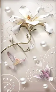 Papier peint panoramique fleurs de luxe avec perles effet 3D