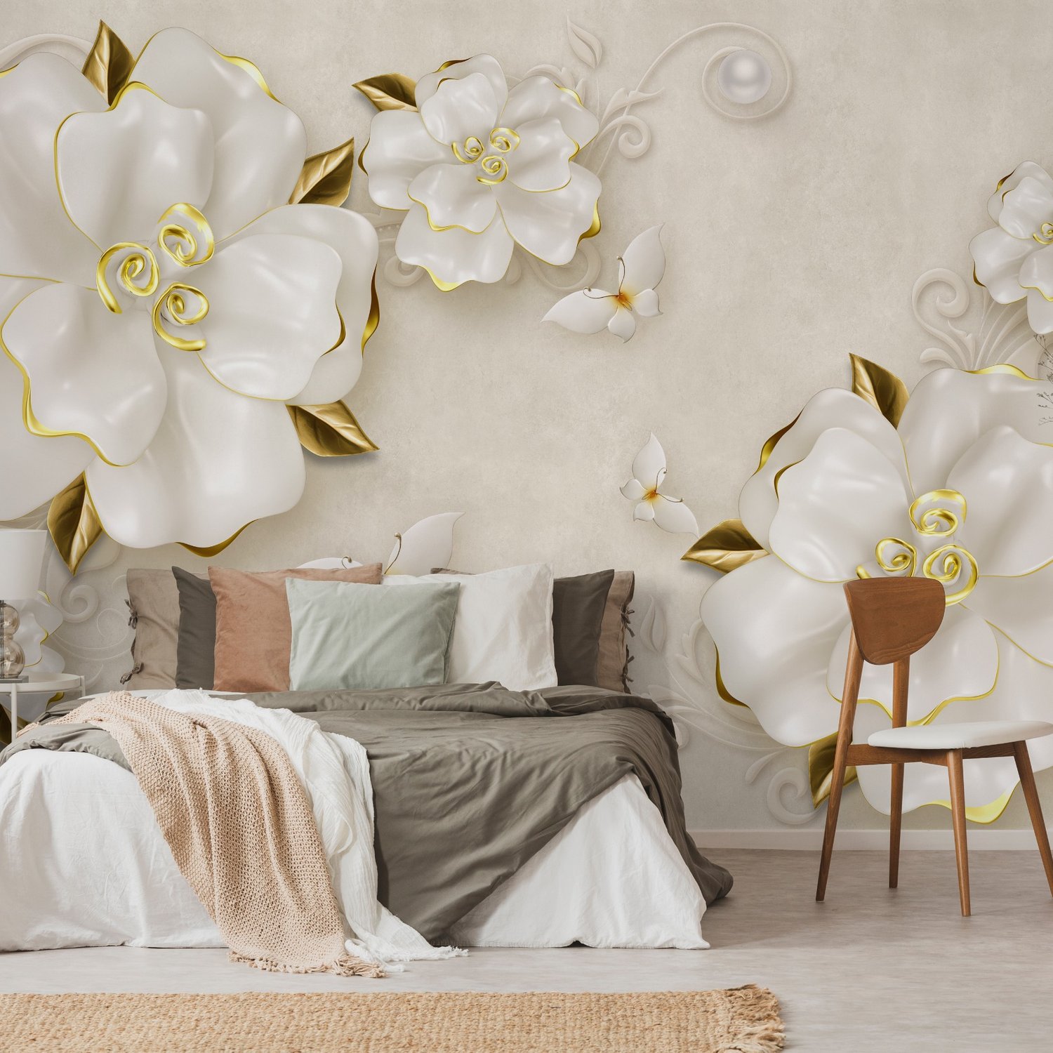 3D Embossed Look Jewelry Roses Wallpaper Mural - Peel and Stick