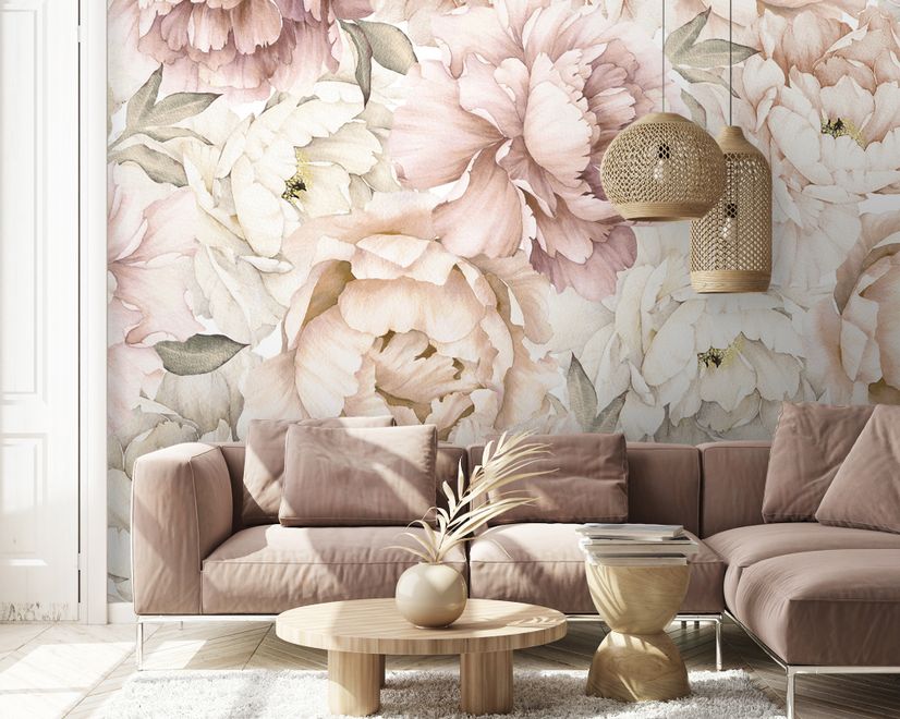 Nursery Pastel Peony Watercolor Floral For Girls Wallpaper Mural