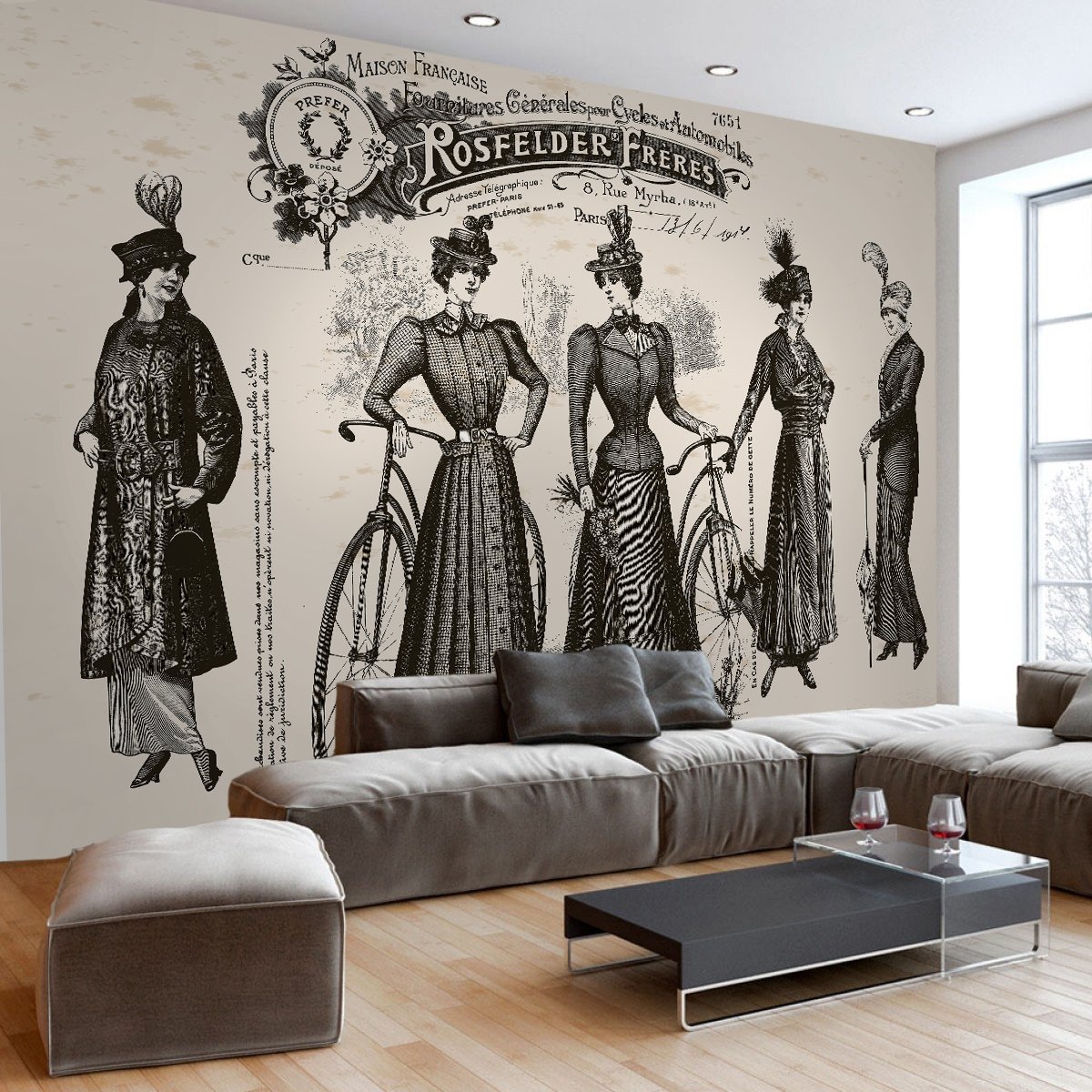 Retro French Clothing Art Wallpaper Mural - Peel and Stick