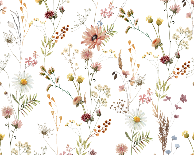 Watercolor Soft Wild Flowers Pattern Wallpaper