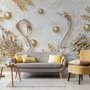 3D Look Schwan und Blatt mit Wasser Muster Fototapete