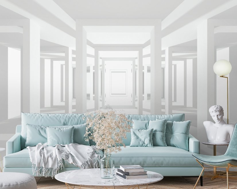 3D-Look Abstrakte Architektur Weißer Korridor Fototapete
