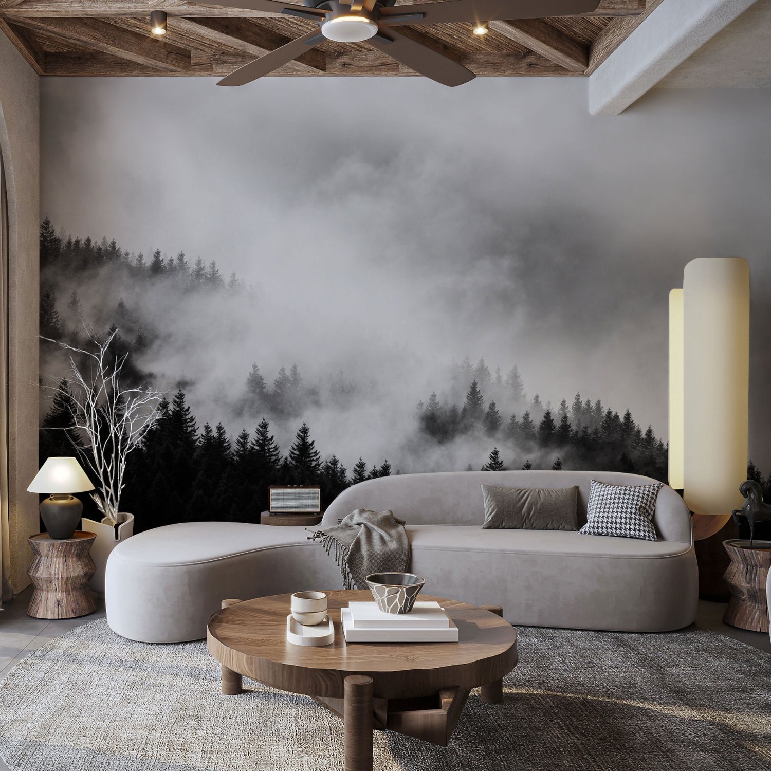 Misty Dark Forest Landscape Wallpaper Mural - Peel and Stick