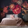 Papier peint bouquet floral sombre orchidée orange hortensia rose