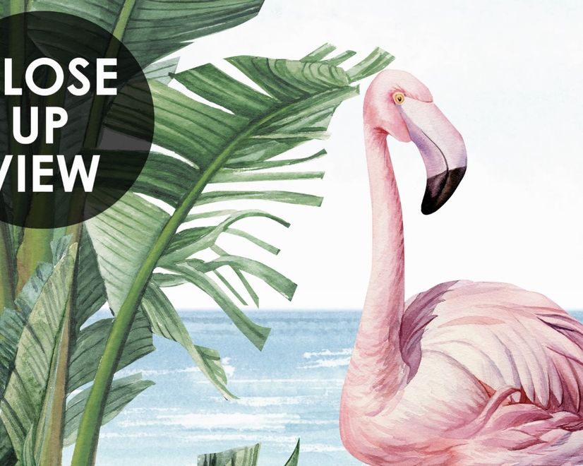 Tropical Landscape with Flamingos Wallpaper Mural