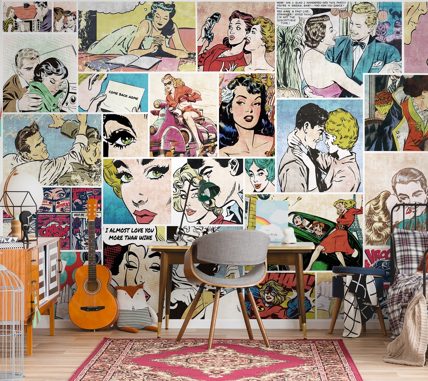 Retro Pop Art Comic Faces Wallpaper Mural - Peel and Stick