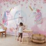 Fototapete für Mädchen mit Einhorn und pinken Blumen