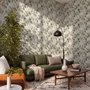 Vintage nature wallpaper with pale monkeys, sage grape leaves, white grape clusters and taupe vines on ivory.