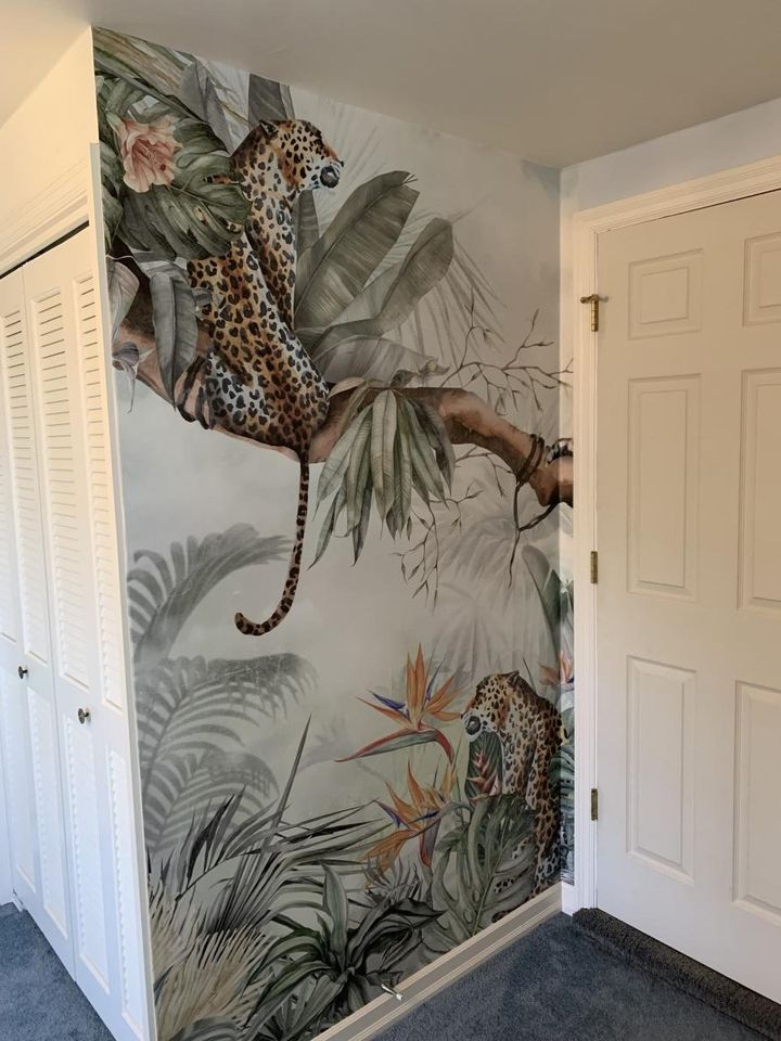 Leopards and Tropical Leaves Wallpaper Mural