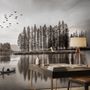 Monochrome Dark Forest and Lake Wallpaper Mural