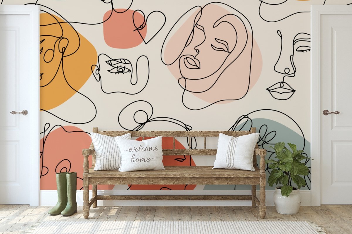 Colorful Abstract Faces Wallpaper Mural - Peel and Stick