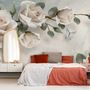 Beautiful White Roses and Butterflies Wallpaper Mural
