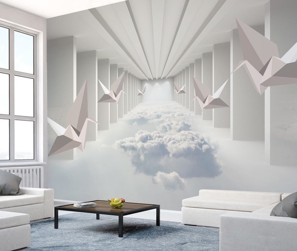 Abstract Corridor with Paper Plane Wallpaper Mural - Peel and Stick