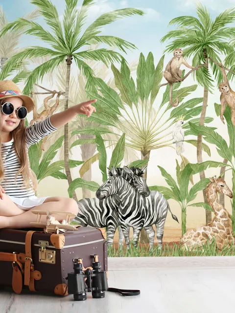 Kids Safari Animals in the Jungle Wallpaper Mural