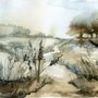 Papier peint paysage botanique style aquarelle