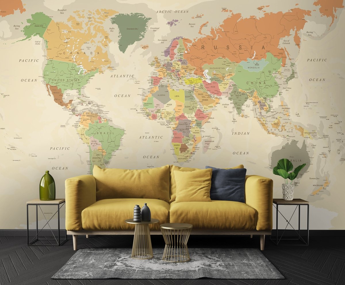 Colorful Political Map Wallpaper Mural - Peel and Stick