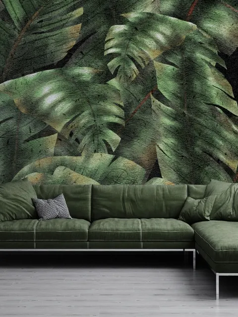 Dark Banana Leaf Wallpaper Mural